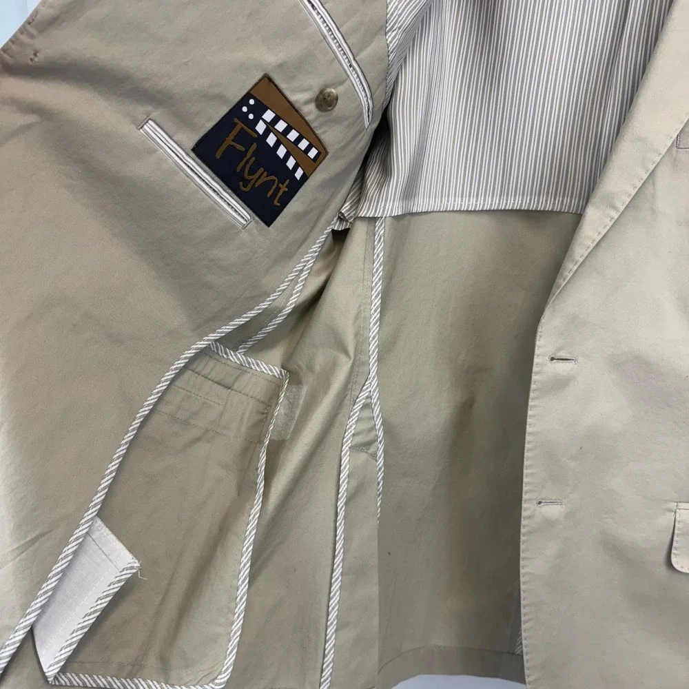 Flynt Bourne Mens 42R Blazer Tan Khaki 100%‎ Cotton 2 Button Sport Coat Jacket